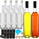 DHSBTLS 10 Pack 25 oz/ 750 ml Clear Glass Bottles with Cork Lids & Seal Shrink Capsules Caps, Home Brewing Wine& Juicing Bottles for Bordeaux Wine, Beverage, Sparkling Wine, Kefir, Decor