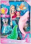 Yellow River Mermaid Princess Doll Playset, Color Changing Mermaid Tail by Reversing Squins, 12" Fashion Dress Doll with 3" Little Mermaid Dolphin and Accessories, Mermaid Gift for Girls