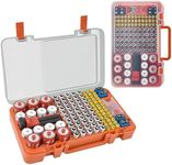 Battery Organizer Storage Case with Tester Checker. Batteries Holder Box Container for 120+ AA AAA 9V C D Lithium CR2025 CR1632 CR2032 Coin Cell Battery with Wall-Mounted Design -Orange