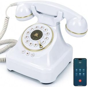 Bluetooth Landline Phone with Voice Assistant Activation, Retro Bluetooth Phone Support Hands-Free Calling & Music Playback, Vintage Desk Telephone for Home Office Living Room Decor (White)