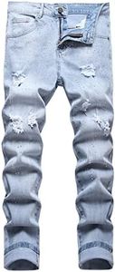 Enrica Men's Straight Slim Fit Ripped Distressed Jeans with Patches Pants, Blue 833, 40