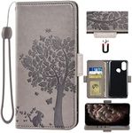 Auotu PU Leather Flip Wallet with Tree Pattern Mobile Phone Case Leather Cover Case for CAT S62 Pro/Cat S62 Smartphone (Grey)