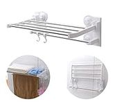 TabEnter Stainless Steel No Drilling Foldable Adjustable Double-Layer Towel Bar, with 2 Slidable Detachable Hooks (15"-26.5") (White)