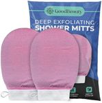 GoodBeauty 2 Pack White Shower Exfoliating Gloves Bath Massage Scrubbing, Shower Exfoliating Mitt for Men Women Shower Body Scrub, Unclog Deep Pore Gentle Viscose Fiber (Pink)