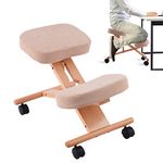 Multigot Kneeling Chair, Adjustable Height & Angle Ergonomic Stool with Padded Seat and Wheels, Wooden Frame Posture Corrective Chair for Home Office (Beige)