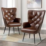 Aivermeil Modern Accent Chair Set of 2 Upholstered Armchair with Scooped Arms Velvet Accent Chairs for Living Room, Button Tufted Armchair with Metal Legs Thick Padding for Bedroom Brown