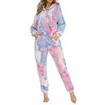 Womens Fleece Onesie Cozy One-Piece Pyjamas With Front Pocket Autumn Winter Warm Hooded Jumpsuit Sleepsuit Loungewear Nightwear for Adult Ladies M