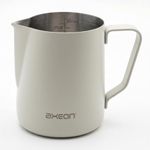 Axeon Stainless Steel Milk Frothing Pitcher | Espresso Milk Frother Jug with Internal Scale & Matte Coating | V-Spout for Latte Art | Barista Steam Jug for Cappuccino & Coffee (White, 350ml/12oz)