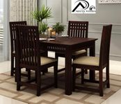 AADITYA WOODS Solid Sheesham Wood 4 Seater Dining Table Set with Chairs & Bench for Living Room Home Wooden Dining Table Set for Office Restaurant Modern Dining Room Set-45x30x30inch (ad-Walnut4s)