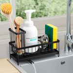 Sinnsally Sink Caddy Organiser,Sink Tidy Kitchen Sink Organizer,Sink Storage Rack with Detachable Brush Holder,Washing up Caddy Organiser,Sponge Holder for Kitchen Sink,Sinkware Organizer,Black