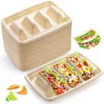 Wonninek 50 Pack Disposable Taco Holder, Pulp Fiber Taco Plates with 3 Dividers, Taco Holders for Party, Taco Tray Holder, Taco Tuesday Lazy Susan Taco Bar Serving Set for a Party, Picnic