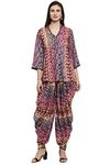 PATRORNA Women's Viscose Silk Blend Camouflage Night Top and Dhoti Pant Pyjama Set (SPV3S21_Orange Print_8XL)