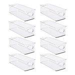 8 Pack Stackable Fridge Organizers, Clear Pantry Organizers and Storage Plastic Small Food Storage Bins Freezer Organizer Containers with Handle for Shelves Countertop Cabinet,10"L X 4"W X 3"H