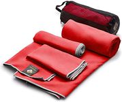 OlimpiaFit Set of 3 Towels Microfiber Towel Perfect Sports & Travel &Beach Towel. Fast Drying - Ultra Compact. Suitable for Camping, Gym, Beach, Swimming, Backpacking. Red