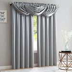 PREMIUS Crushed Satin Rod Pocket Panel and Waterfall Valance with Decorative Fringe Window Treatments, Curtain Set for Your Home, All Sold Separately (Silver, Panel - 52X84 Inches)