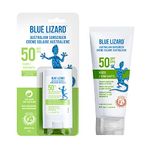 BLUE LIZARD SPF 50 Kids Duo, Mineral-Based Sunscreen for Toddlers and Children, Non-Greasy Sunscreen for Kids, Paraben-Free Sunscreen Stick for Kids, 2 Count, 89ml Tube and 14g Stick