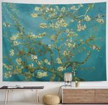 IcosaMro Van Gogh Tapestry Wall Hanging, Almond Blossom Nature Plant Floral Wall Art [Double-Folded Hems] Rustic Wall Home Decor for Bedroom, Dorm, College, Living Room, 60x82.7, Green