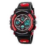 SKMEI Outdoor Waterproof Sports Watches LED Digital Analog Quartz Dual Time Zones Wristwatches for Boy Girl (Red)