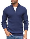 COOFANDY Sweater Men's Polo Neck Jumpers Turtle Neck Tops Quarter Zip Jumper Knitted Sweater Zip Turtleneck Jumpers Zipper Winter Sweater Roll Neck Jumpers Navy Blue L