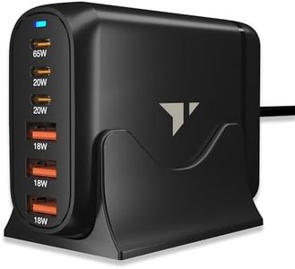 Turonic 120W USB-C Charging Station – 6-Port Charger with 65W Main Port, 3X USB-C & 3X USB-A for Laptops, Phones & Tablets