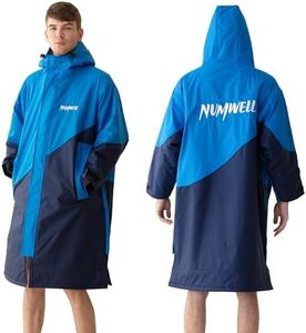 NUMWELL Oversized Waterproof Swim Parka Hoodie Unisex Long Sleeve Changing Robe for Beach Pool Surf Warm Sherpa Fleece Lined(Blue/Navy)