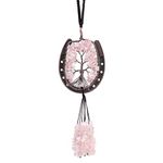 Nupuyai Rose Quartz Horseshoe Tree of Life Hanging Ornament, Reiki Healing Stones Feng Shui Crystals Home Window Wall Art Good Luck Wedding Decor