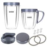 Blender Replacement Parts, 18oz/24oz Cups with Lip Ring, Flip-Top to-Go Lid,Stay Fresh Resealable Lids,Gaskets & Shock Pad Compatible with Nutribullet 600W 900W Blender Accessory