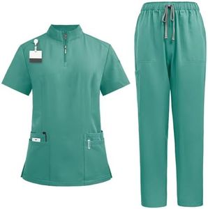 Scrubs for Women Set V-Neck Stretch Fit Scrub Top & Jogger 2025 Pants Multi Pocket Medical Nurse Uniforms Set Ladies White Black Blue S M L XL XXL 3XL with Big Pocket