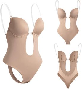 YYZYV Soutien-Gorge Dos Nu pour Femmes Col en V Profond Bretelles Transparentes sans Couture Coupe Slim Femme Culotte Taille Haute Contrôle du Ventre Réglable, M