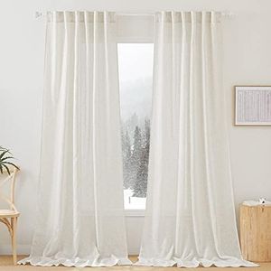 RYB HOME Semi Sheer Curtains 102 inches Long, Back Tab Light Filtering Half Privacy Window Curtains & Drapes for Bedroom Living Room, Linen, W 52 x L 102 inches, 2 Panels Set