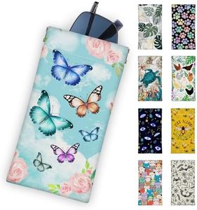 Einzelnn Sunglass Eyeglass Glasses Case Soft, Squeeze Portable Travel Leather Soft Sunglasses Case Pouch Bag for Women Men Cute Flower Butterfly