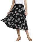 NUEVOSDAMAS Women Floral Printed Skirt | Stylish A- Line Pleated Skirt | Party Casual Calf Length Skirt (X-Small, Pleated Black)