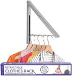 Single Foldable Clothing Rack, Wall-Mounted Retractable Clothes Hanger for Laundry Dryer Room, Hanging Drying Rod, Small Collapsible Folding Garment Racks, Dorm Accessories (Chrome)