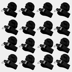 Sports Whistles with Lanyard,16Pcs black Whistle, Loud Crisp Sound Whistles Bulk Perfect for Coaches for Football Sports Lifeguards Survival Emergency Training