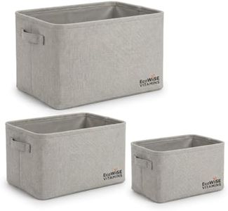 ECOWISE VITAMINS Storage Baskets for Organizing – 3-Pack Foldable Fabric Bins with Handles, Reinforced Structure, Closet & Shelf Organizer for Bedroom, Bathroom, Nursery & Office, Grey Color