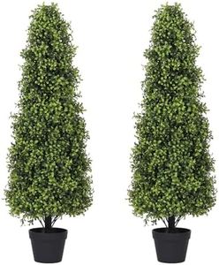 Binnny Flower 4ft Topiary Trees Artificial Outdoor Set of 2, 48 Inch Faux Boxwood Plants UV Resistant Fake Evergreen Bushes and Shrubs for Front Porch Patio Outside Planter Decor 4 Foot