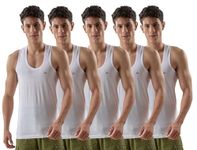 LUX VENUS Men's Cotton Vest (Pack of 5) (8904209874023_Venus_WH_RN_95_White)