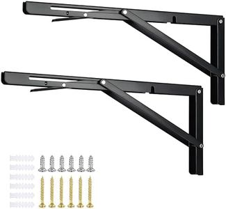 2PCS Folding Shelf Brackets, 16 inch Heavy Duty Stainless Steel Shelving Brackets, Wall Mounted Triangle Folding Shelf Bracket for Folding Bench,Work Table, DIY Bracket, Black