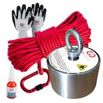 Brute Magnetics Boss | 360 Degrees Neodymium Reversible Fishing Magnet Kit | Includes 65ft Rope, Aluminum Carabiner, Thread Locker, and Gloves