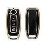 kwmobile Key Cover Compatible with Nissan 3-Button Ariya B6 B9 X-trail T33 Qashqai - Car Key Fob Case Protector - Black/Gold