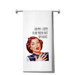 LEVLO Funny Retro Sassy Kitchen Towel Retro Housewife Gift Oh My I Seem to Be Fresh Out of s Tea Towels Waffle Weave Kitchen Decor Dish Towels (Oh My I Seem)