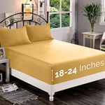 Elegant Comfort 1500 Premium Quality Fitted Sheet Ultra Soft 18-24 Inch Extra Deep Pocket - Single Fitted Sheet for High Mattress - Wrinkle Free with Smart Storage Pockets, Queen, Camel-Gold