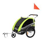 SAMAX Children Bike Trailer 2in1 Kids Jogger Stroller with Suspension 360° rotatable Childs Bicycle Trailer Transport Buggy Carrier for 2 Kids in Green - Black Edition