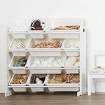 Humble Crew Kids' Toy Storage Organizer with 12 Plastic Bins, White