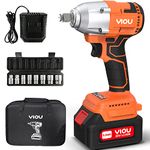 YIOU 20V MAX Cordless Impact Wrench 1/2 inch,Compact Impact Wrench Set for Home & Car,Max Torque 320NM,3.0A Li-ion Battery, 9Pcs Driver Impact Sockets, Brushless Motor,Fast Charger and Tool Bag,Orange