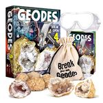 Byncceh Break Open Your 4 Premium Geodes - Discover Crystal Treasure Hidden Inside These Rocks Geode Kit for Kids Mineralogy & Geology Enthusiasts Great STEM Toys Science Gifts for Boys & Girls