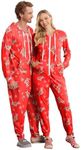 Ekouaer Christmas Onesies for Women Zipper Hooded Adult Onesie Pajamas Soft One Piece Pajamas with Pockets S-XXL Reindeer