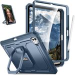 Fintie Shockproof Case for iPad Pro 11-inch M4 (2024) - [Tuatara Magic Ring] 360 Degree Rotating Grip Stand Protective Rugged Cover with Screen Protector & Pencil Holder (Navy)