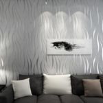 Tarwanear Silver Grey 3D Wave Stripe Wallpaper,53 * 950cm Glitter Embossed Wallpaper,Not Peel and Stick,Modern Non-Woven DIY Wallpaper Wall Murals Wall Stickers Decorate Furniture Bedroom Living Room