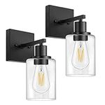 Matte Black Plug-in Bathroom Vanity Light Set with Clear Glass Shades, Modern Wall Sconce for Bedroom, Hallway